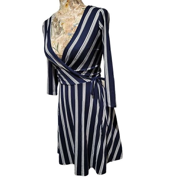 iZ Byer Blue Striped Soft Stretchy Faux Wrap Dress - Picture 6 of 12